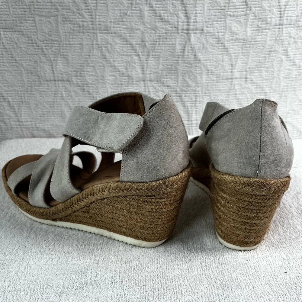 Dr Scholls Visitor Cross Strap Faux Suede Heeled Espadrille Sandal Wedge Shoe 10